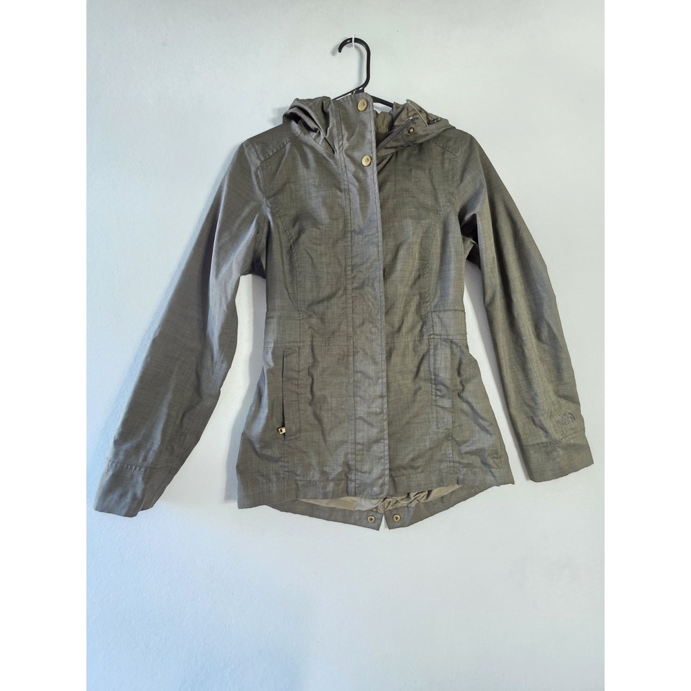The North Face‎ Women's XS Hooded Rain Jacket Olive Green Waterproof Zip Coat